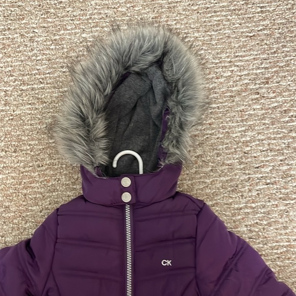 Ck Baby Girls Aerial Longline Faux Fur Hooded Jacket - Picture 2 of 7